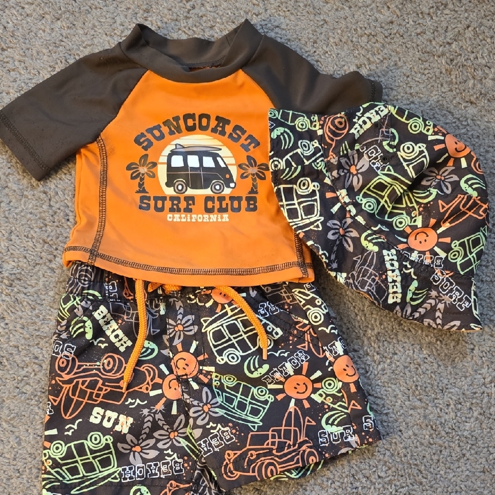 Old Navy Baby Infant Swim Surf Rashguard Set Shorts Shirt Hat 0-3 Months Summer